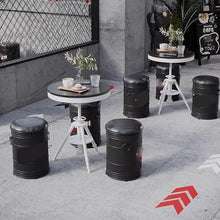 JOSOGO Outdoor Club Bistro Bar Sets,Round Metal Paint Bucket Footstool, Furniture, Set, Patio Table and Chair 4 Pieces,Personalized,Industrial Style,Commercial(I)