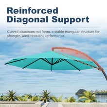 Patio Kingdom 12FT Cantilever Umbrella with Base Large Curvy Outdoor Aluminum Offset Umbrella w/ 360° Rotation, UV Resistant Canopy for Patio, Garden, Backyard, Turquoise Blue