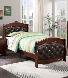 Kaimei Dark Cherry Twin Bed Espresso Faux Leather