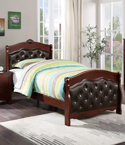 Kaimei Dark Cherry Twin Bed Espresso Faux Leather