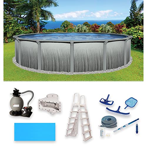 Blue Wave Martinique 15-Ft Round 52-Inch Deep Metal Wall Pool Package Metallic