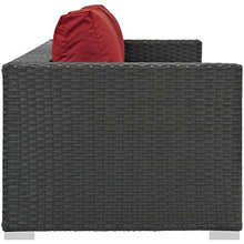 Modway Sojourn Wicker Rattan Outdoor Patio Sunbrella Fabric Sofa in Canvas Red