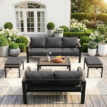 ADRERIC Patio Furniture Set 7 Seats and Coffee Table, 5 Pieces Patio Conversation Set with Thick Cushion, Ottomans, Deluxe Aluminum Modern Outside Sectional for Porch, Balcony, Deck, Yard, Dark Gray