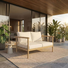 Seeheool Light Teak Acacia Wood Beige Rope, Oversized Outdoor Lounge Loveseat for Patio, Backyard with Cream Cushions