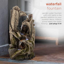 Alpine Corporation 40" Tall 4-Tier Rainforest Tree Trunk Waterfall Fountain with LED Lights, Outdoor Garden, Patio, Yard, and Porch Water Feature Decor