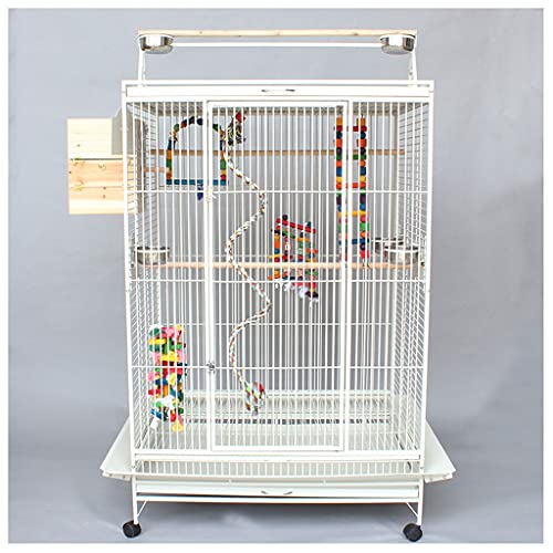 QTBH Flight Cage Large Parrot Cage with Standing Bird Cage Metal Belt Feeder Mobile Chassis Macaw Monk Breeding Cage, Suitable for Large Parrot Canary Love Bird Bird Cage (Color : White)