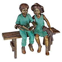 Design Toscano Read to Me Boy and Girl on Bench Cast Bronze Garden Statue Two Tone Bronze & Verdigris