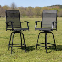 Afuera Living 30" All-Weather Patio Swivel Bar Stools, Set of 2, Black Finish, Galvanized Steel Frame, Textilene Seats with Waterfall Edge, Extra Wide Back, Contemporary Outdoor Bar Height Seating