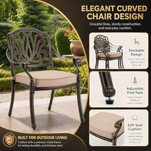 Attliasalon 9-Piece Cast Aluminum Outdoor Dining Set Retro Patio Dining Set for 8 Includes 86.6’’ Rectangular Table and 8 Chairs with Removable Cushion and Umbrella Hole for Patio Deck Garden Porch