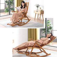 Recliner Rocking Chair Foldable Wooden 5-Gear Adjustable Recliner Chair Bamboo Patio Reclining Zero Gravity Chair with Padded Max. Support 550 lbs