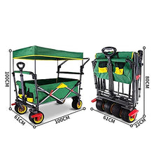 Handcart, Folding Camping Cart Garden Wagon, 4 Wheeled Collapsible Festival Trolley,Removable Oxcloth,Adjustable Handle,100 Liters Super Large Capacity 120Kg/Green