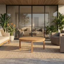 Outdoor Escape Brown Outdoor Patio Teak Round Coffee Table, 40 Inch Diameter Solid Wood Center Table, Lightweight Design for Garden Deck Backyard Seating