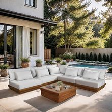 Meridian Furniture 111White-Sec5D Mirella Collection Modern | Contemporary Outdoor Patio L-Shaped 5pc. Modular Sectional with Solid Teak Frame, Water Resistant Fabric, 112" W x 112" D x 27" H, White