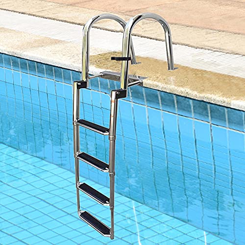 Boat Ladder Platform 4 Step for Swimming Pool, Removable Pontoon Ladders Boats Heavy Duty, Telescoping Marine Yacht Dock