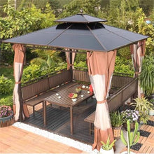 Hardtop Gazebo, Outdoor Polycarbonate Double Roof Canopy,PC Sun Board/Bold Metal Frame/Heavy Duty Permanent Pavilion with Curtains and Netting,for Patio, Backyard, Lawn,2.5x2.5m