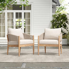 Christopher Knight Home Naomi Set of 2 Patio Acacia Wood Club Chair with Cushion, Handwoven Rope Lounge Chair Outdoor for Porch/Backyard, Stylish Garden Seating with Curved Backrest, Beige+Light Brown