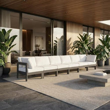 Outdoor Escape White Fabric Outdoor Patio Modular Sofa, Cushioned Seating, Durable Frame, Contemporary Design, Versatile for Backyard and Porch
