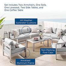 Lounge Sectional Sofa Chair Table Set, Aluminum, Silver Grey Gray, Modern, Outdoor Patio