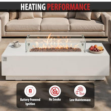 AMS 66" Rectangular Concrete Propane Gas Fire Pit Table Bundle, Cream White