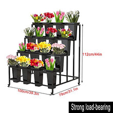 Wrought Iron Flower Display Stand with 16pcs Buckets, 4 Layers Metal Plant Stand with Wheels, Heavy Duty Moving Plant Cart Shelf, for Indoor, Outdoor Patio Garden, Florist (Color : Black)