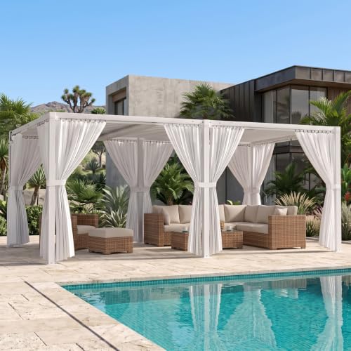 SAILARY Louvered Pergola 12' x 20' with Waterproof Curtains, Large Outdoor Aluminum Pergola with Reinforced Steel Roof, Heavy-Duty Hardtop Gazebo, Privacy Shaded Shelter, White
