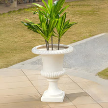 Large Urn Planter – White Vintage Magnesium Oxide Pot with Drainage for Indoor & Outdoor Garden, Entryway, Walkway Decor