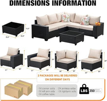 HTERWQEA 6-Piece Patio Conversation Set, Cushioned Rattan Sectional Sofa with Wicker Frame, Ideal for Garden, Porch, or Backyard