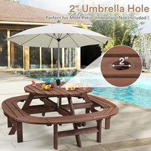 Zevemomo Round Picnic Table Wood for 10 People, Brown