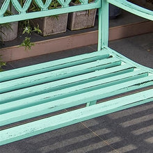 Outdoor Park Patio Seat Patio Bench with Mesh Backrest and Armrest, Durable Vintage Metal Garden Bench, Decorative Seating for 2 People - Porch Furniture Seating for