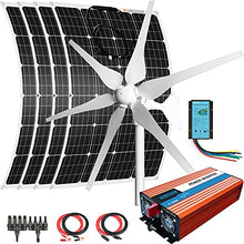 880W Solar & Wind Power Kits Home Off-Grid System for Charging 12V Battery：400W Wind Turbine Generator + 4pcs 120W Flexible Mono Solar Panel + Hybrid Charge Controller+ 3000W 12V Inverter+Accessory