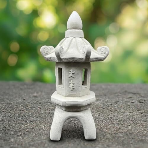OLOMA Concrete Japanese Lantern Pagoda Garden Statue Zen Lantern Sculpture Asian Pagoda Ornament Oriental Garden Decor Yard Lawn Patio Meditation Landscape Accent Gift