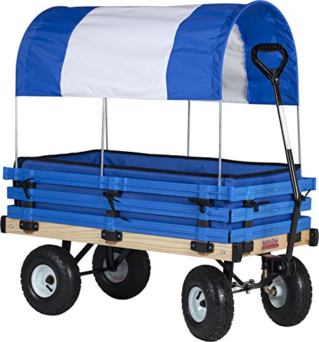 Millside Classic Wood Wagon with Blue and White Canopy