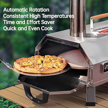 BAYUELSWU Pizza Oven Outdoor Stainless Steel 12" Portable Wood Fired Pizza with Timer, Built-in Thermometer, Pizza Cutter & Carry Bag for Outside Backyard Camping,Automatic Rotating Turntable (Silver)
