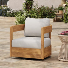 Christopher Knight Home Telluride Outdoor Acacia Wood Swivel Club Chair with Removable Cushion, 360° Rotating Patio Armchair for Garden, Balcony, or Poolside Seating, Teak + Beige