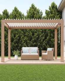 IDEALHOUSE Aluminum Pergola with Gable Roof and Wood Grain Finish - Durable, Waterproof, UV-Resistant, Easy Assembly, and Elegant Wood Grain.