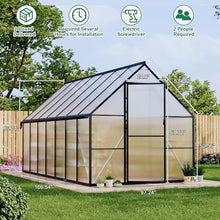 Aluminum Polycarbonate Greenhouse for Outdoors, Large Walk-InGreenhouse with Quick Setup Structure and Roof Vent, Greenhouse with Ventilation and Rain Gutter