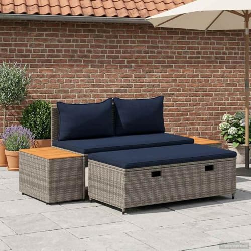 FMPGJLYH 4-Seater Outdoor Sofa Set with Bench and Storage Tables, Poly Rattan Garden Furniture for Patio Backyard, Grey