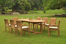 WholesaleTeakFurniture Grade-A Teak Wood 9 Pc Dining Set with 94" Oval Table and 8 Napa Stacking Arm Chairs