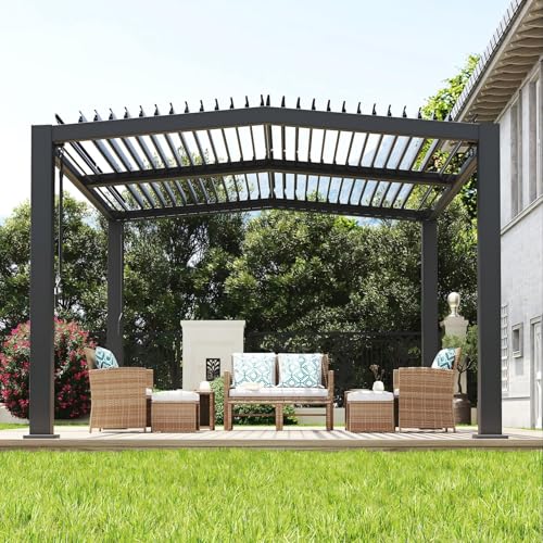 Garvee 11x13ft Louvered Pergola - Outdoor Pergolas with Adjustable Louvered Roof, Reinforced Aluminum Frame, Integrated Drainage System, Outdoor Gazebo for Deck, Patio, Backyard and Garden