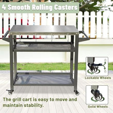 RCJCQSR 3-Shelf Outdoor Grill Table, Movable Stainless Steel Flattop Grill Cart, Multifunctional Metal Work Table Dining Cart Table with Double-Shelf for Indoor & Outdoor Cooking