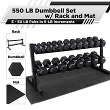 WF Athletic Supply Rubber Coated Hex Dumbbell Set with Rack and Mat - Dumbbells Only 5-50LB with 2-tier Rack and Mat