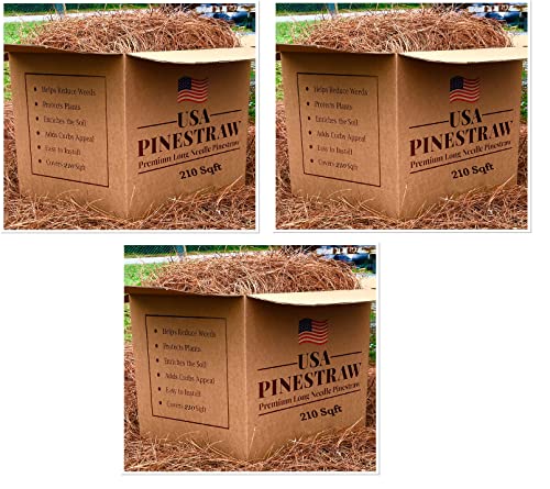USA Pine Straw - Premium Pine Needle Mulch (Pine Needle Mulch - 210 Sqft 3 Set)