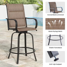Patio Swivel Bar Stools Set of 4，All-Weather Outdoor High Bistro Stools with Textilene Fabric for Outside, Beach, Lawn, Poolside and Garden (Black/Chestnut)