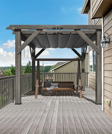 DEXSO 10' x 10' Cedar Wood Pergola with Retractable Shade Canopy Charcoal Gray