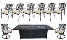 Sunvuepatio 9 Piece Outdoor Dining Set Elisabeth Cast Aluminum Fire Pit Table with Umbrella Hole Desert Bronze