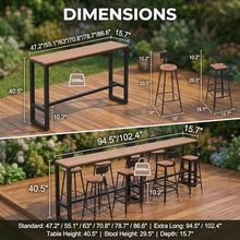Outdoor Bar Table Weather Resistant Extra Long Patio Bar 47.2"-102.4"