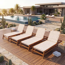 Merax Outdoor Chaise Lounge Set of 4 White Rope Woven Poolside Chair