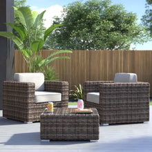 Hassyee 3 Pieces PE Rattan Bistro Set with Tempered Glass Table for Poolside, Lawn, Outdoor Furniture Set with Metal Frame and Thick Cushions for Backyard, Balcony, Garden