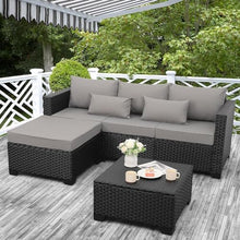 UOPYNE 3 Piece Outdoor Furniture Patio Wicker Sofa Setwith Cushion and Storage Table with Rattan Ottomans, Conversation Sets Patio Furniture Come with Removable Washable Cushion -Light Grey