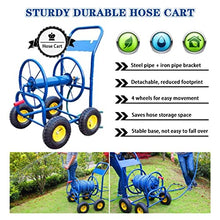 Hose Reel Cart Water Hose Cart for Outside Heavy Duty Iron Garden Trolley, Portable Hose Cart with Rollers, Household Water Pipe Storage Rack, Can Accommodate 40-100m (Color : Blue-DN20, Size : Hose